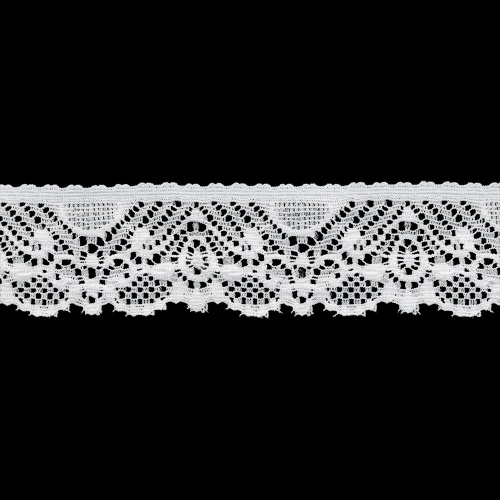 Тесьма кружевная эластичная белая 25 мм артикул 02-0295