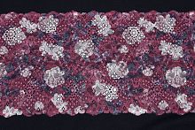 Кружево эластичное цветочный принт на бордовом фоне 19,5 см